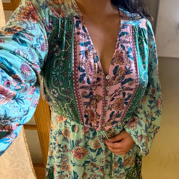 Flora Fauna Anthro Milk Maid Baby Doll Dress Boho Floral Flower Hippie Vintage L - Picture 1 of 16